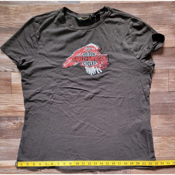 Harley Davidson Women's Sublimated Embroidery Eagle Cap Sleeve Shirt Y2K Size XL - Picture 3 of 10